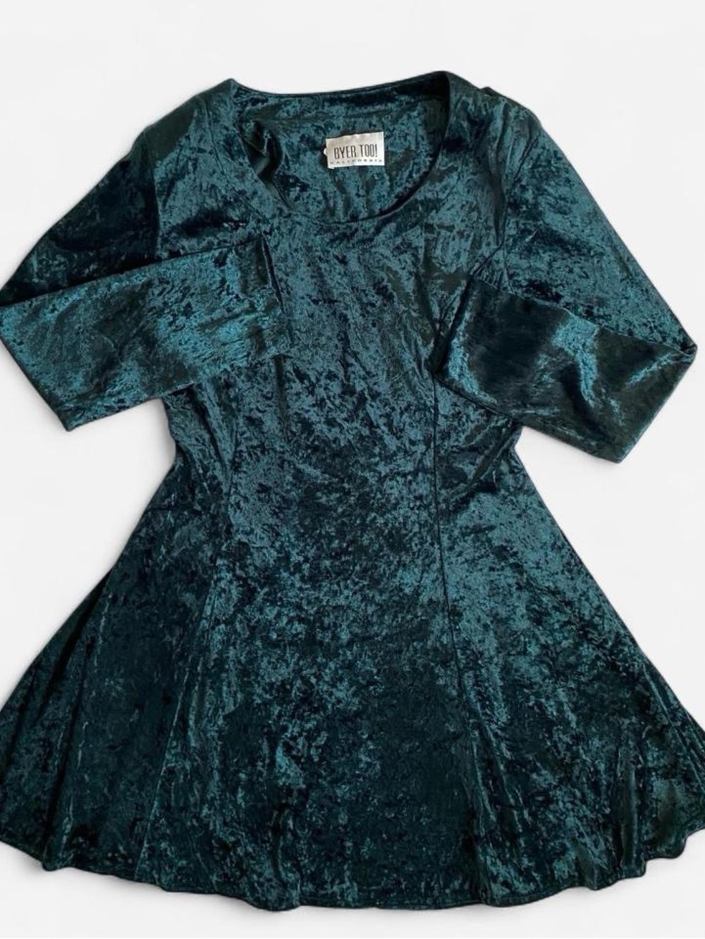 Vintage 90s emerald velvet long sleeve mini dress